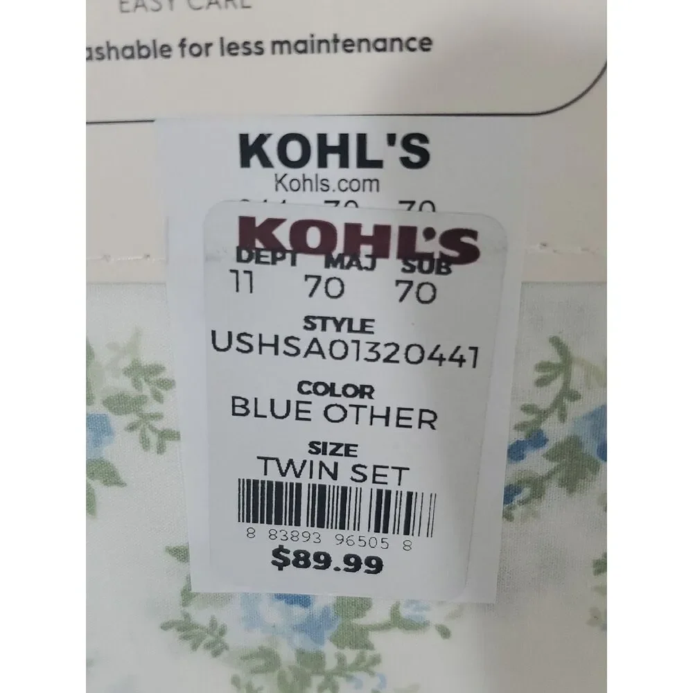 Laura Ashley Twin 100% Cotton Percale Blue Floral Sheet Set NIP